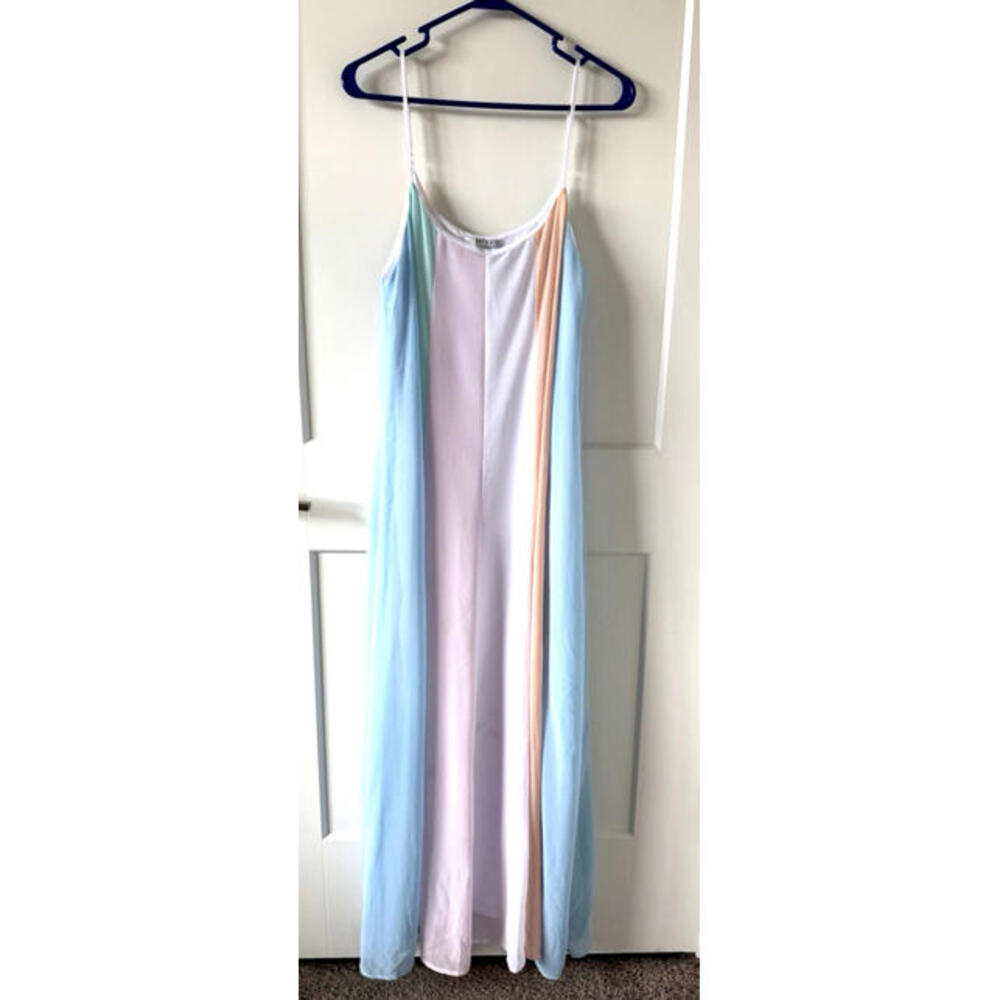 Favlux Pastel Colorblock Maxi Dress Women’s Size M | Spaghetti Strap Flowy Long